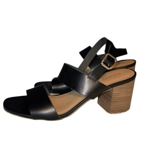 Old Navy Faux-Leather Slingback Block Heel Sandals Color Black Jack Size 9 - Picture 3 of 9